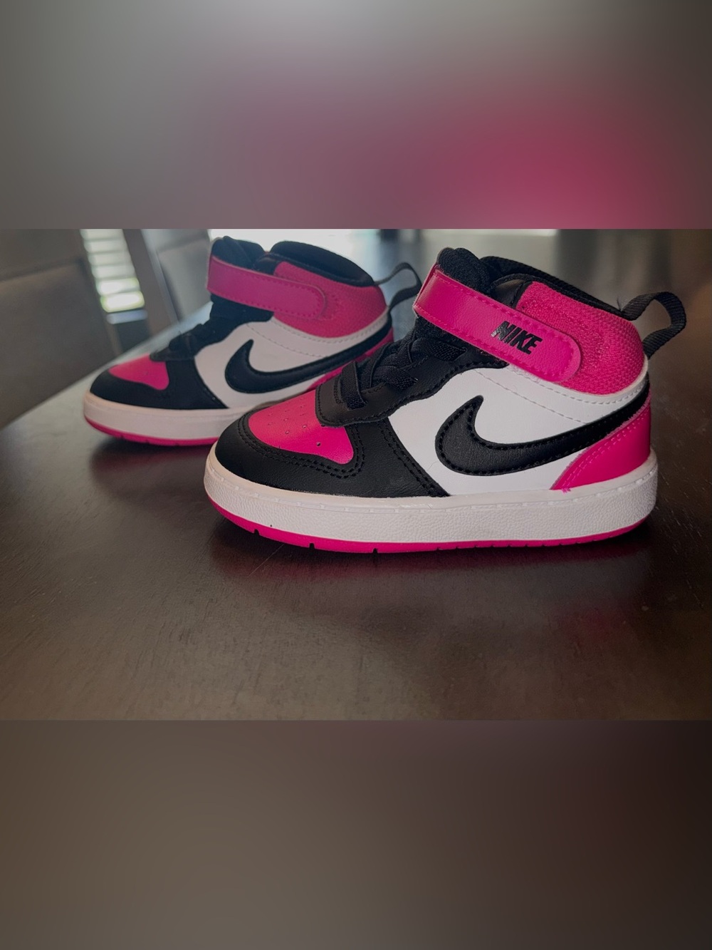 Nike Kids High-Top Sneakers in Pink, Black & White